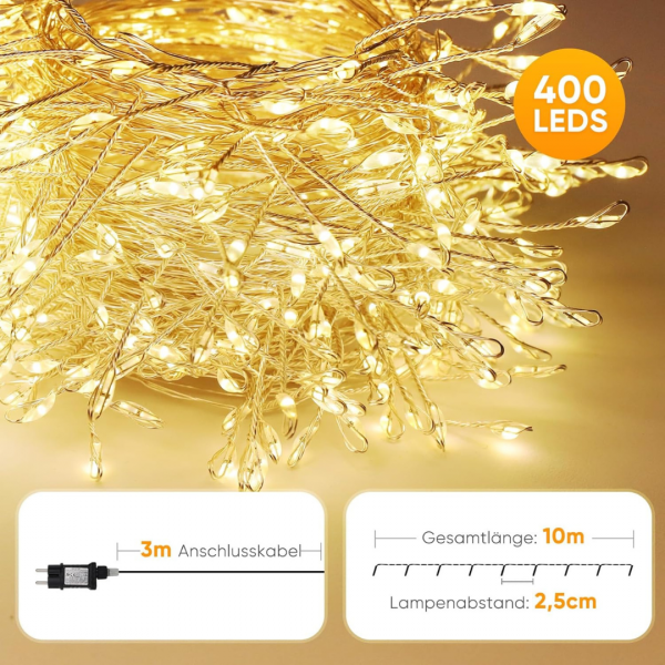 Lichterkette aus Kupferdraht, Wasserdicht mit 8 Modi, Timer und Memory, Warmweiß – Bild 2