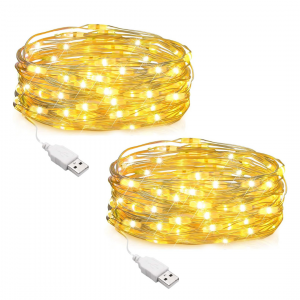 LED Lichterkette (2er-Pack, 10 m, 100 LEDs, Kupferdraht, USB)
