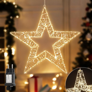 LED Weihnachtsstern, 45cm, mit 8 Modi & Timer für Innen und Außen, Warmweiß