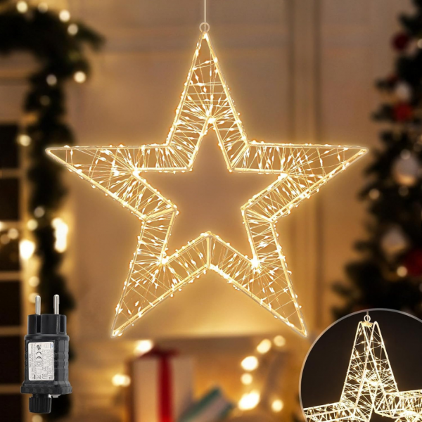 LED Weihnachtsstern, 45cm, mit 8 Modi & Timer für Innen und Außen, Warmweiß