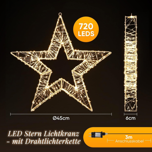 LED Weihnachtsstern, 45cm, mit 8 Modi & Timer für Innen und Außen, Warmweiß – Bild 2