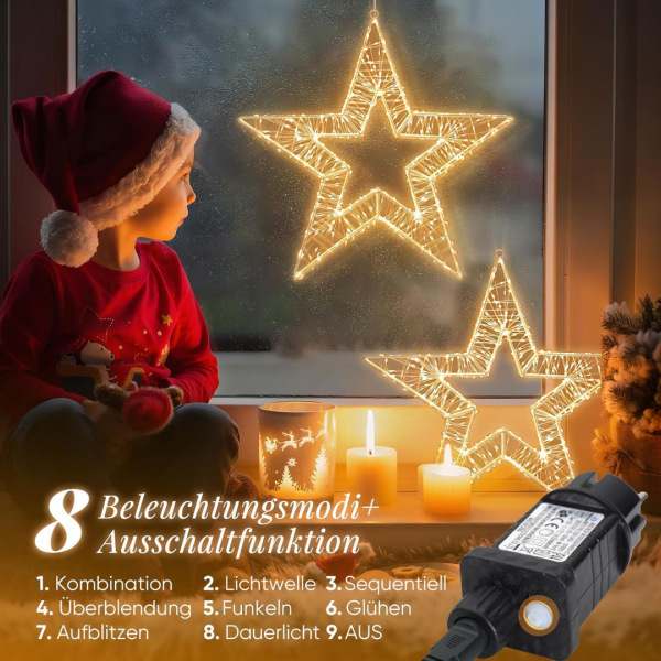 LED Weihnachtsstern, 45cm, mit 8 Modi & Timer für Innen und Außen, Warmweiß – Bild 3