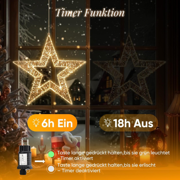 LED Weihnachtsstern, 45cm, mit 8 Modi & Timer für Innen und Außen, Warmweiß – Bild 5