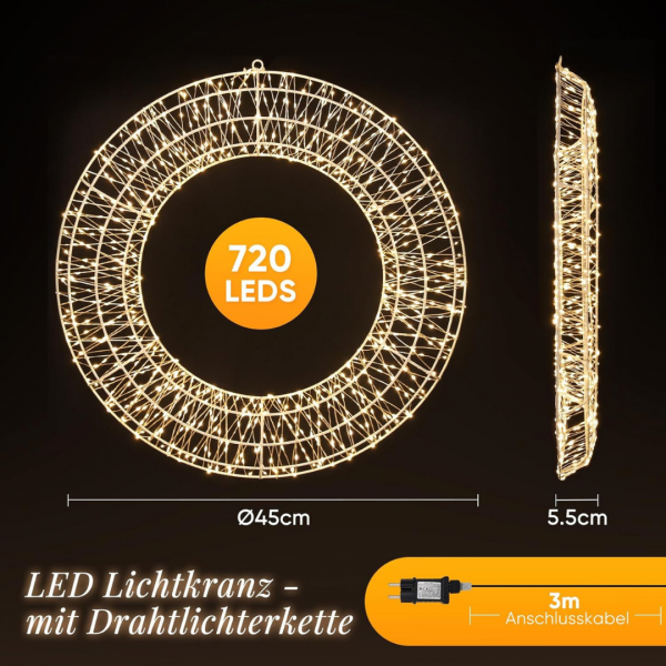 LED Lichtkranz, 8 Modi, für Innen und Außen, Warmweiß – Bild 2