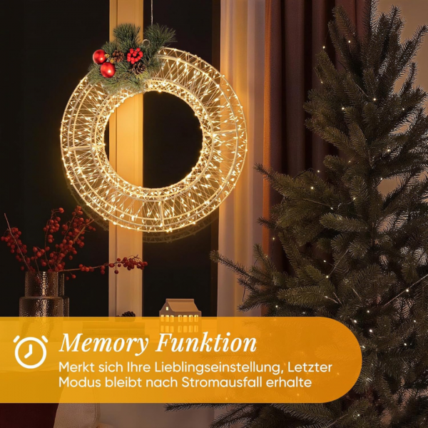LED Lichtkranz, 8 Modi, für Innen und Außen, Warmweiß – Bild 6