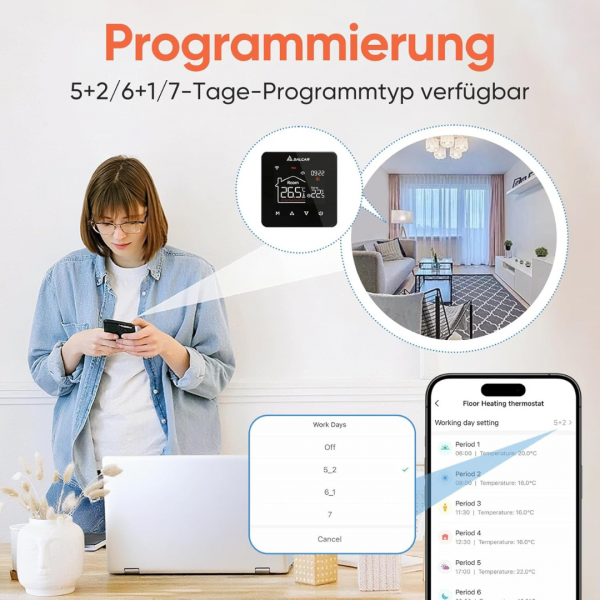 WiFi Thermostat Heizung Smart für Wasser Fußbodenheizung, Programmierbarer Tuya – Bild 5