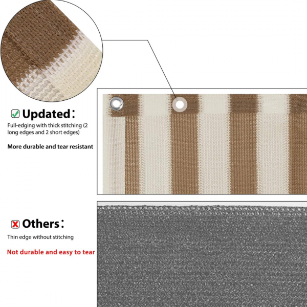 Sekey Balkon Sichtschutz Balkonabdeckung HDPE 220 g/m², Leicht Transparent Wind- und UV-Schutz, Braun-Weiß Gestreift – Bild 4