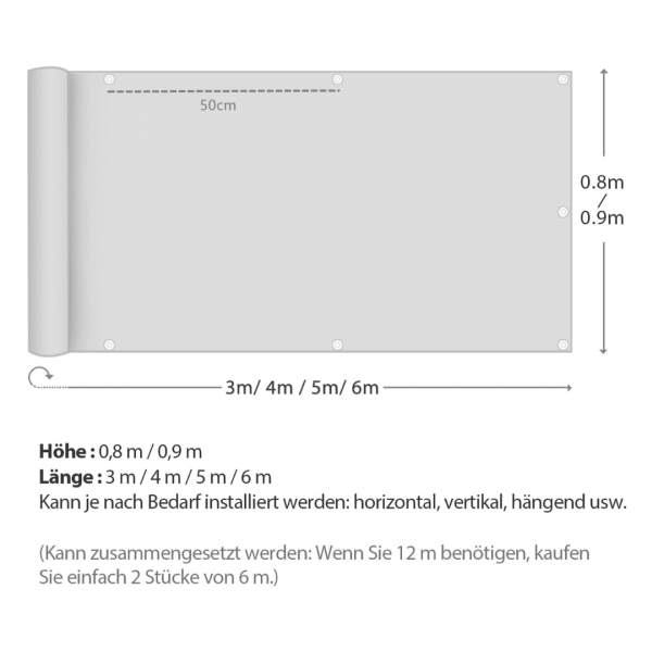 Sekey Balkon Sichtschutz, Wasserdicht Windschutz, mit Ösen und Nylon Kabelbinder, Anthrazit – Bild 2