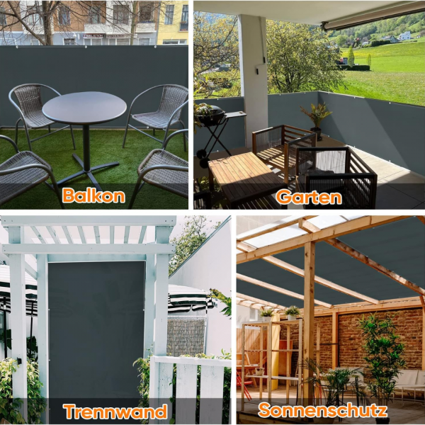 Sekey Balkon Sichtschutz, Wasserdicht Windschutz, mit Ösen und Nylon Kabelbinder, Anthrazit – Bild 3