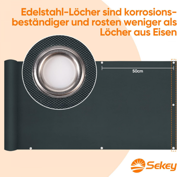 Sekey Balkon Sichtschutz, Wasserdicht Windschutz, mit Ösen und Nylon Kabelbinder, Anthrazit – Bild 5