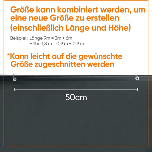Sekey Balkon Sichtschutz, Wasserdicht Windschutz, mit Ösen und Nylon Kabelbinder, Anthrazit – Bild 7