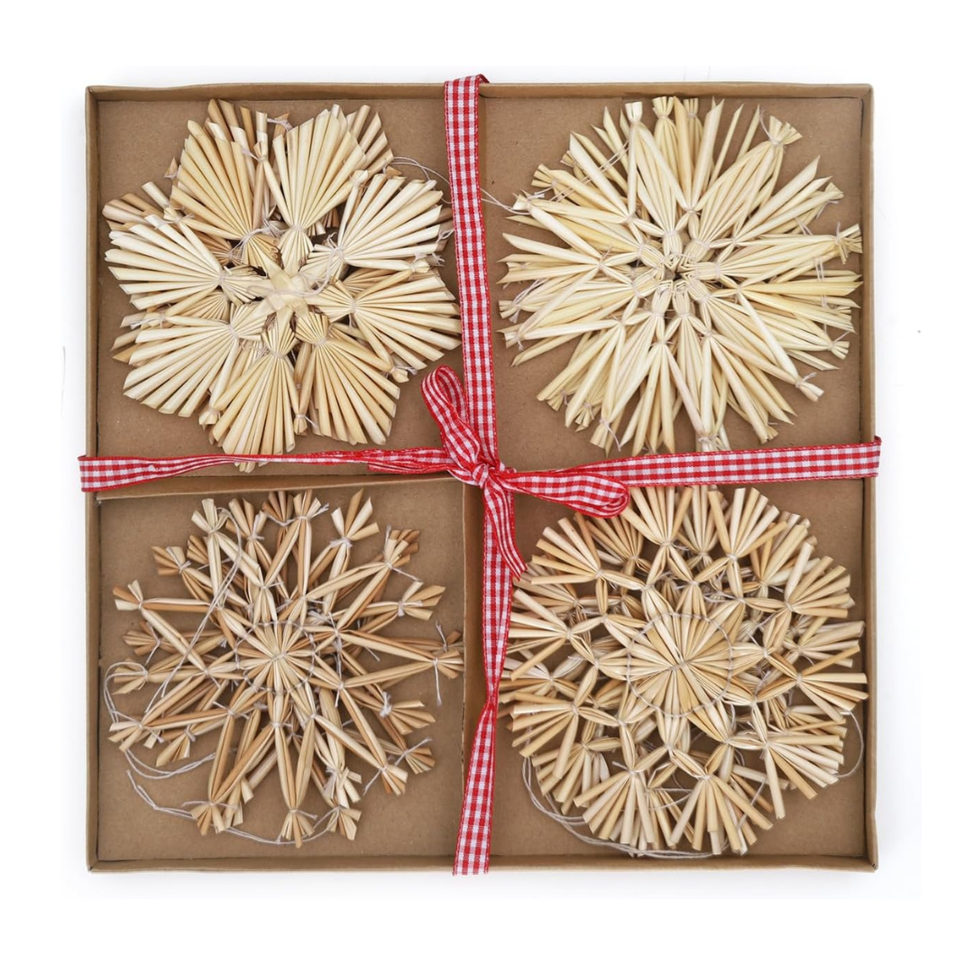 12-teiliger Weihnachtsbaumschmuck aus Stroh – Bild 2