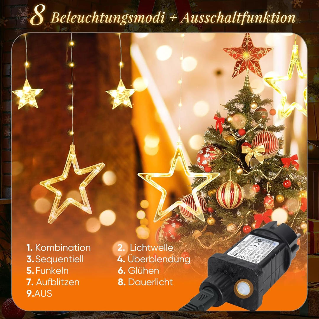 LED Sterne Lichtervorhang, mit 8 Modi, Timer und Memory – Bild 4
