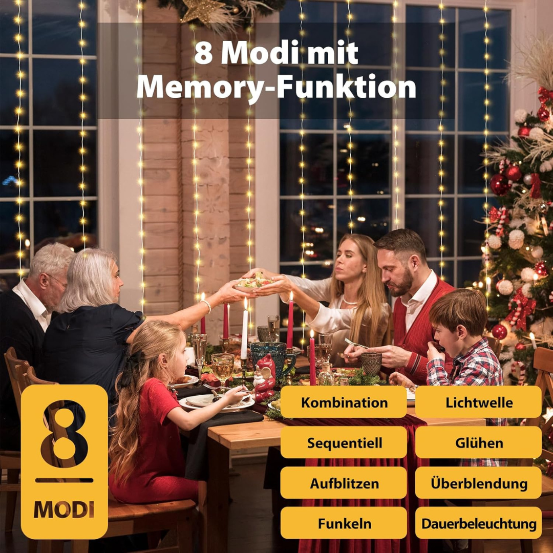 LED Lichtervorhang, 8 Modi mit Timer, Warmweiß – Bild 2