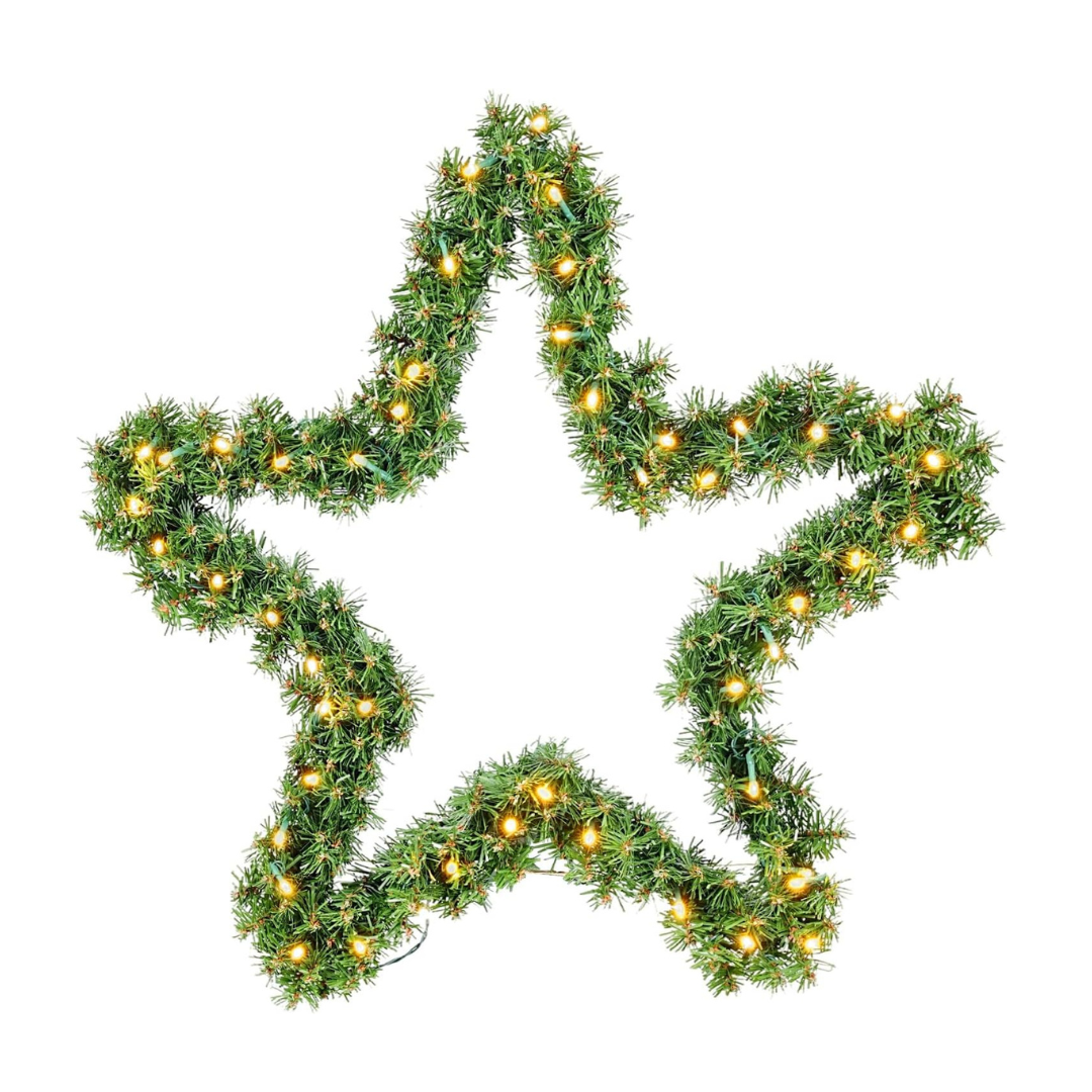 Weihnachtsstern mit grünen Zweigen mit/ohne Beleuchtung