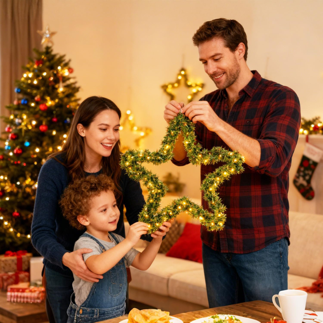 Weihnachtsstern mit grünen Zweigen mit/ohne Beleuchtung – Bild 8
