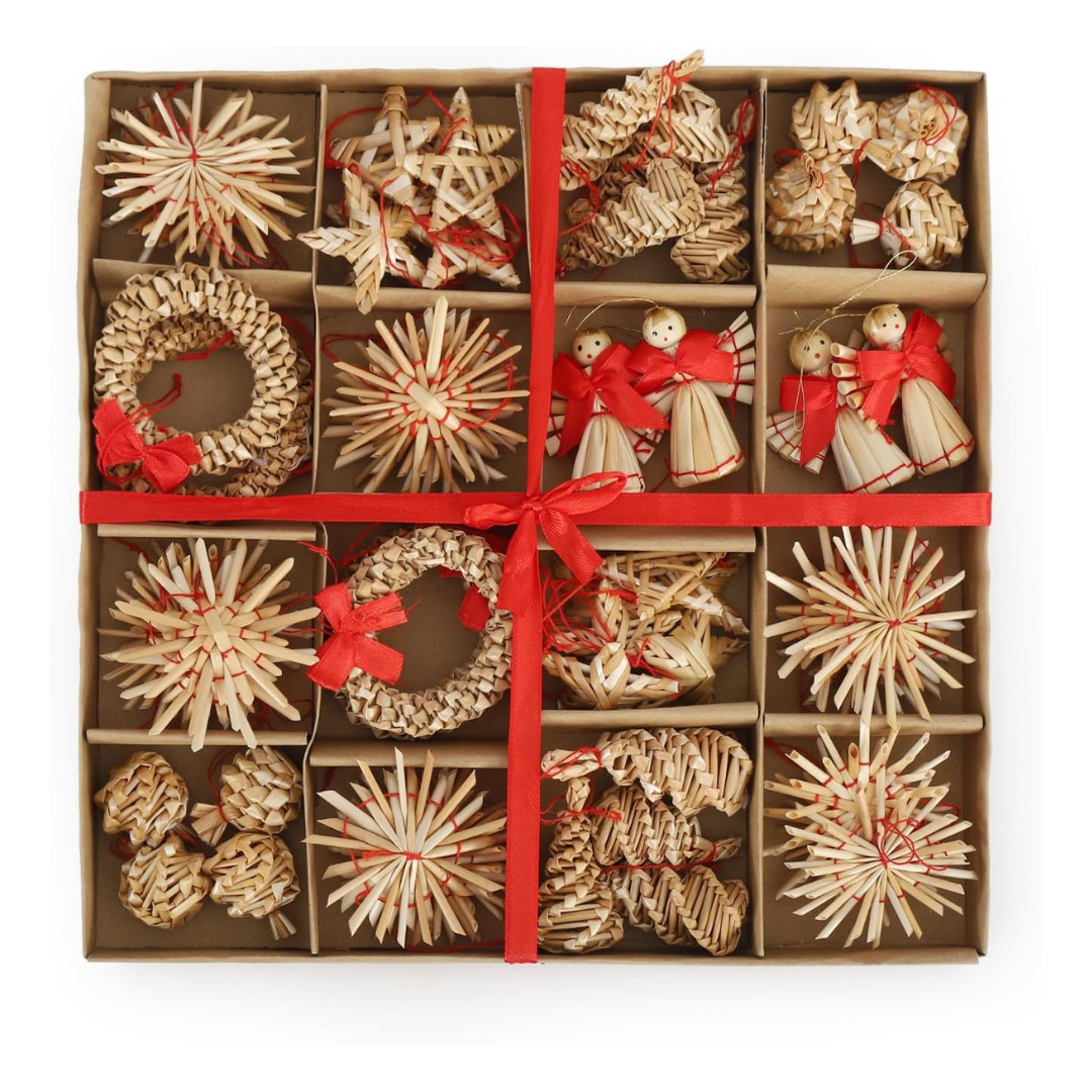 56-teiliges Weihnachtsbaumschmuck aus Stroh – Bild 3