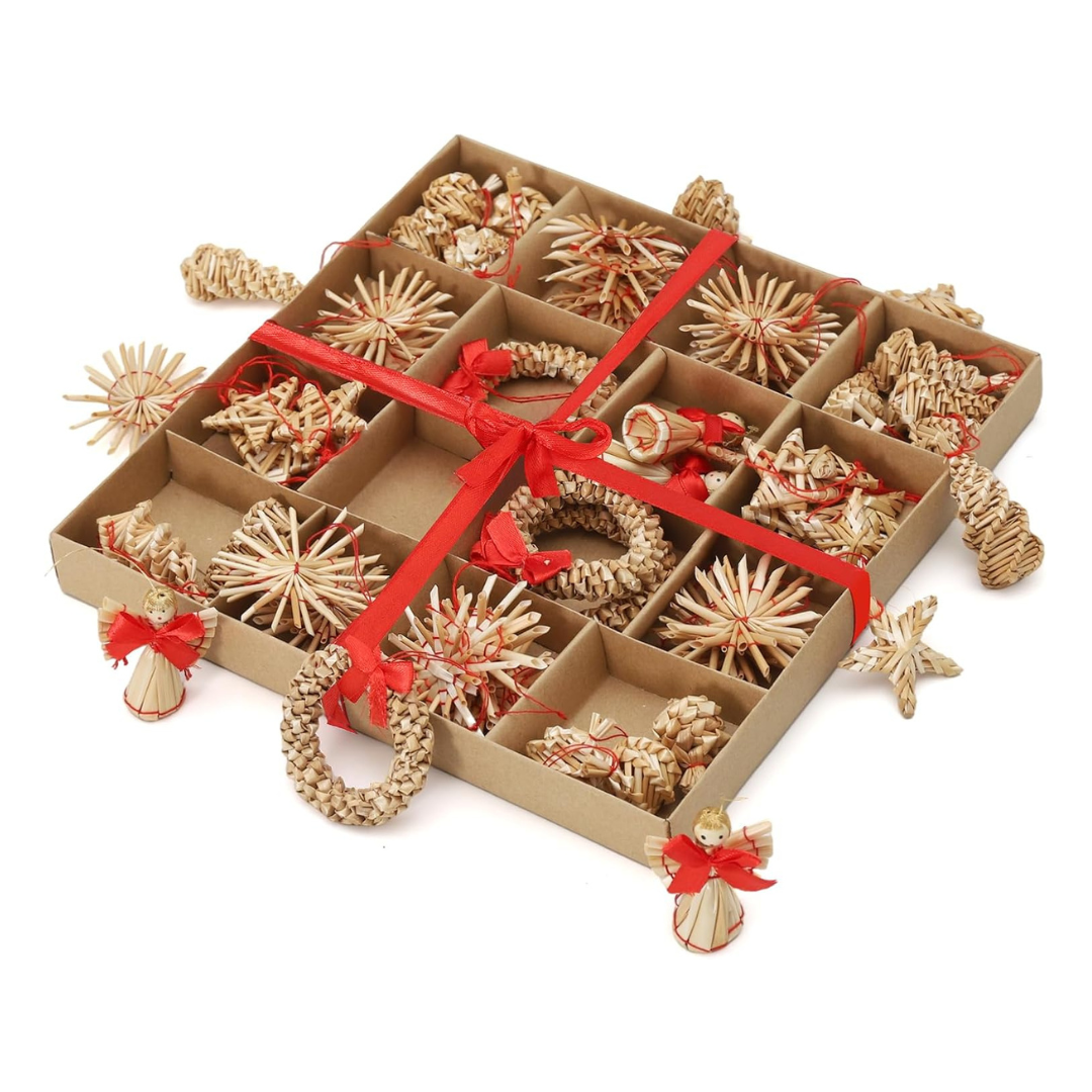 56-teiliges Weihnachtsbaumschmuck aus Stroh