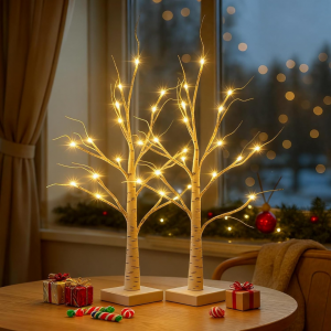 LED Lichterbaum Innen, 60cm Birke Baum Lichter, Warmweiß