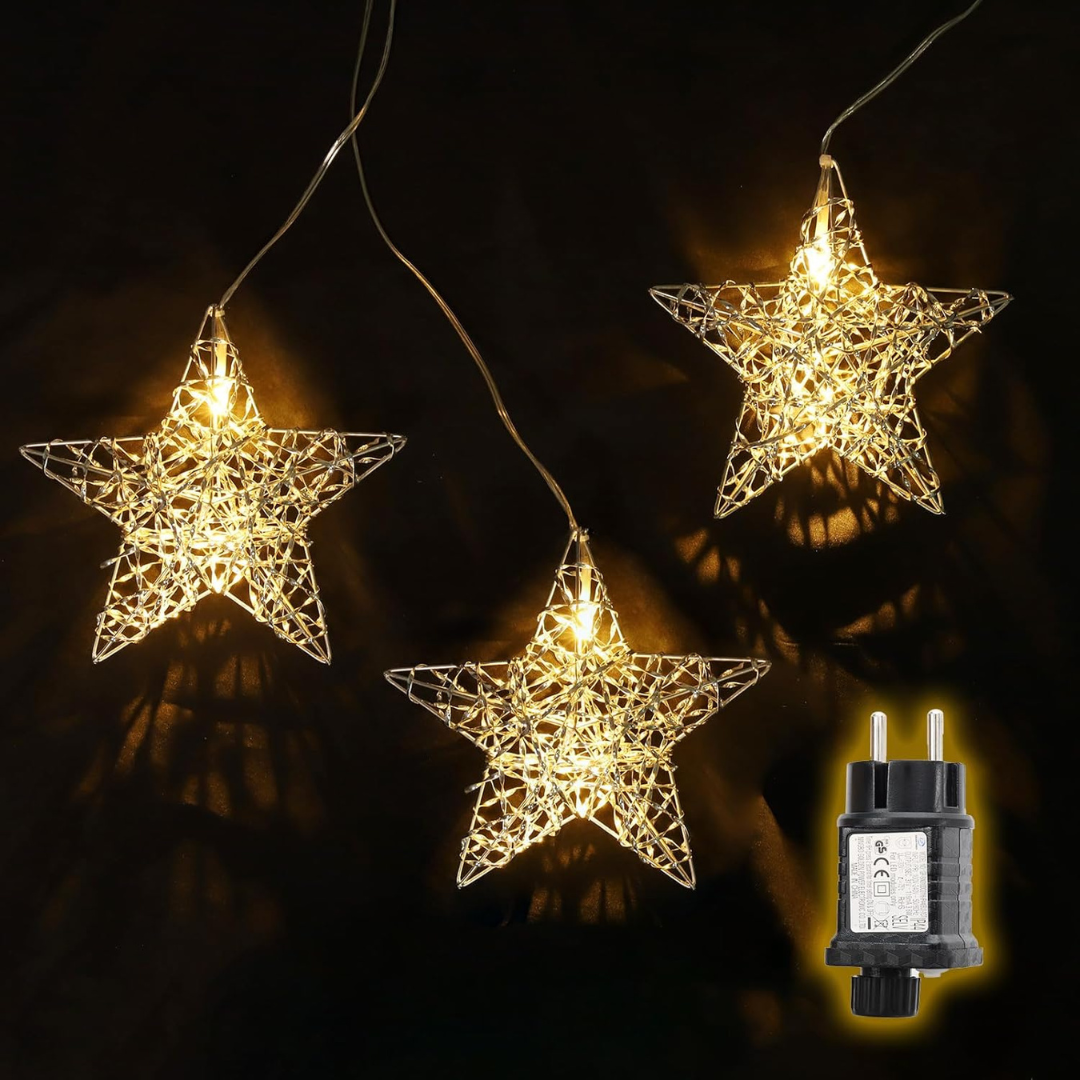 LED Weihnachtssterne Außen und Innen, 3 Sterne, Warmweiß