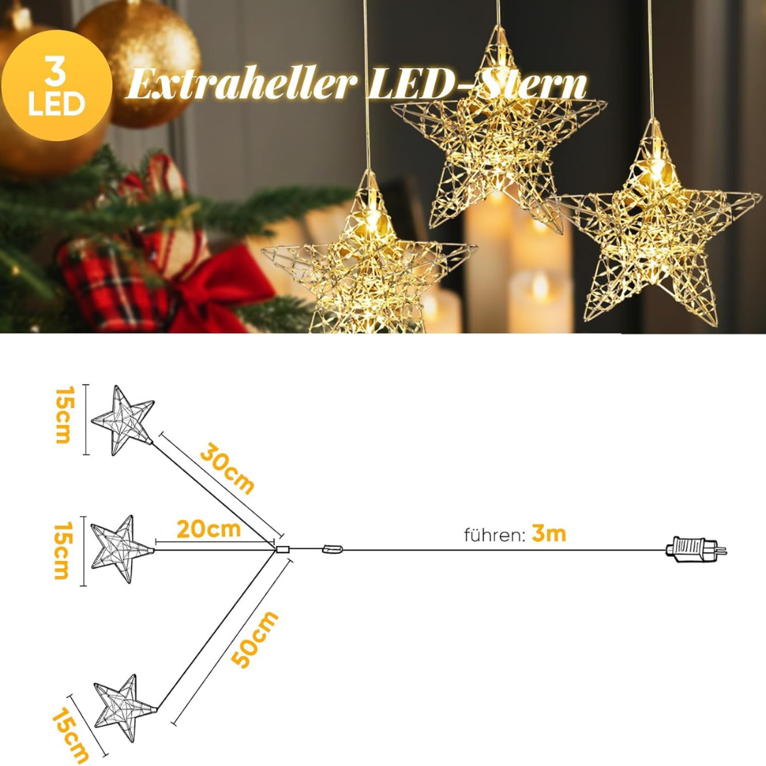 LED Weihnachtssterne Außen und Innen, 3 Sterne, Warmweiß – Bild 4
