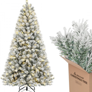Künstlicher Weihnachtsbaum mit Schnee und Beleuchtung