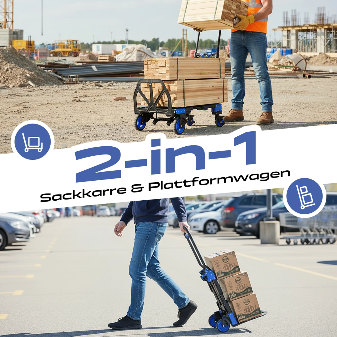 Sekey 2-in-1 Klappbare Sackkarre & Transportwagen – 150 kg Tragkraft, inkl. 2 Expanderseile – Bild 2