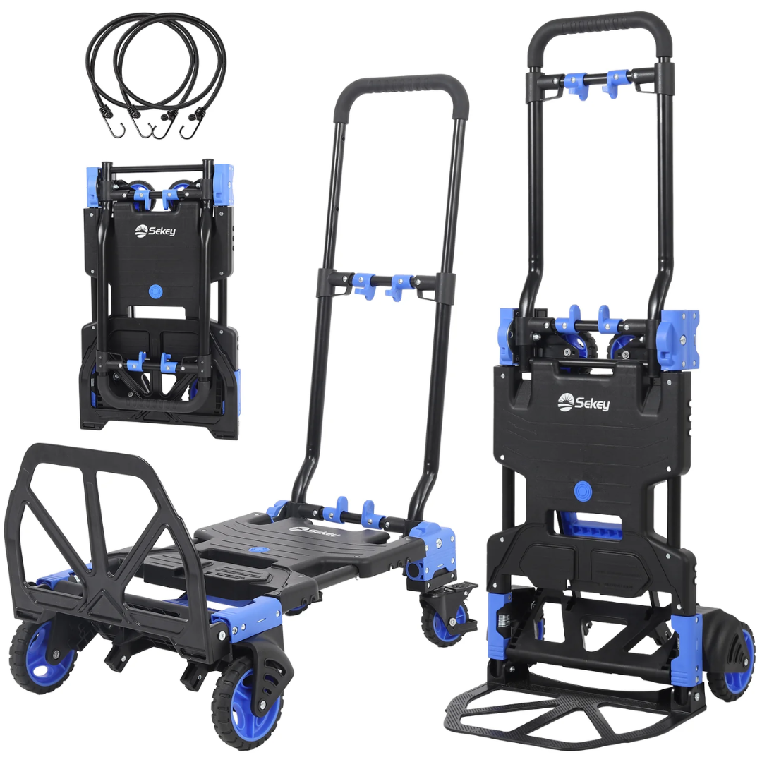 Sekey 2-in-1 Klappbare Sackkarre & Transportwagen – 150 kg Tragkraft, inkl. 2 Expanderseile