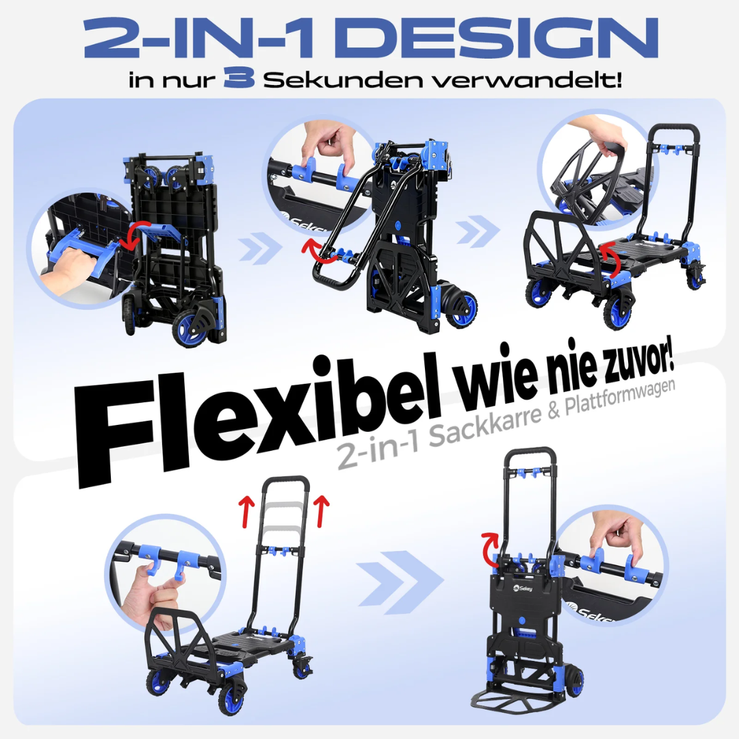 Sekey 2-in-1 Klappbare Sackkarre & Transportwagen – 150 kg Tragkraft, inkl. 2 Expanderseile – Bild 5