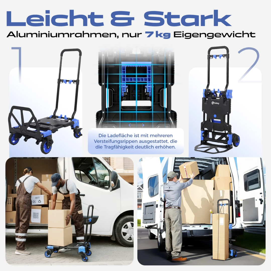 Sekey 2-in-1 Klappbare Sackkarre & Transportwagen – 150 kg Tragkraft, inkl. 2 Expanderseile – Bild 6