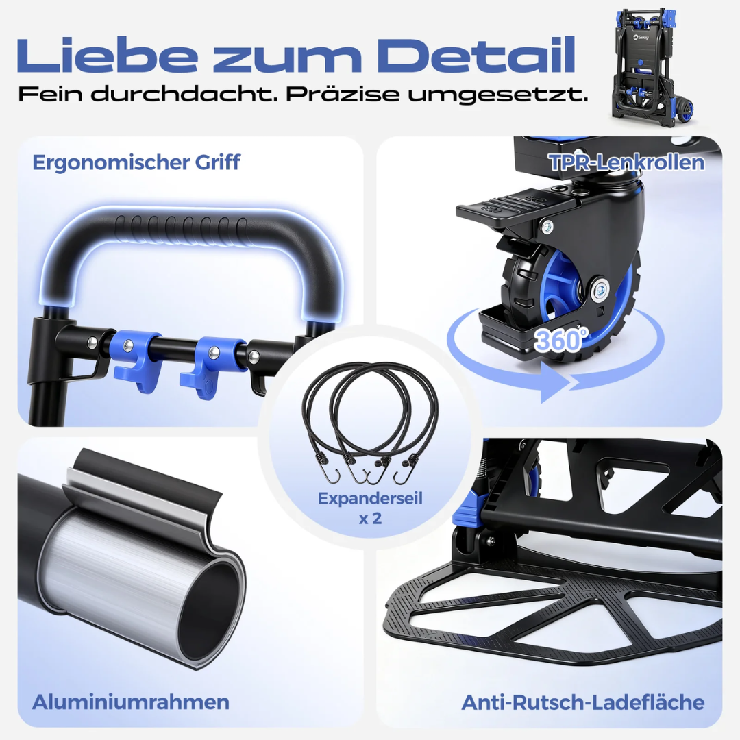 Sekey 2-in-1 Klappbare Sackkarre & Transportwagen – 150 kg Tragkraft, inkl. 2 Expanderseile – Bild 7