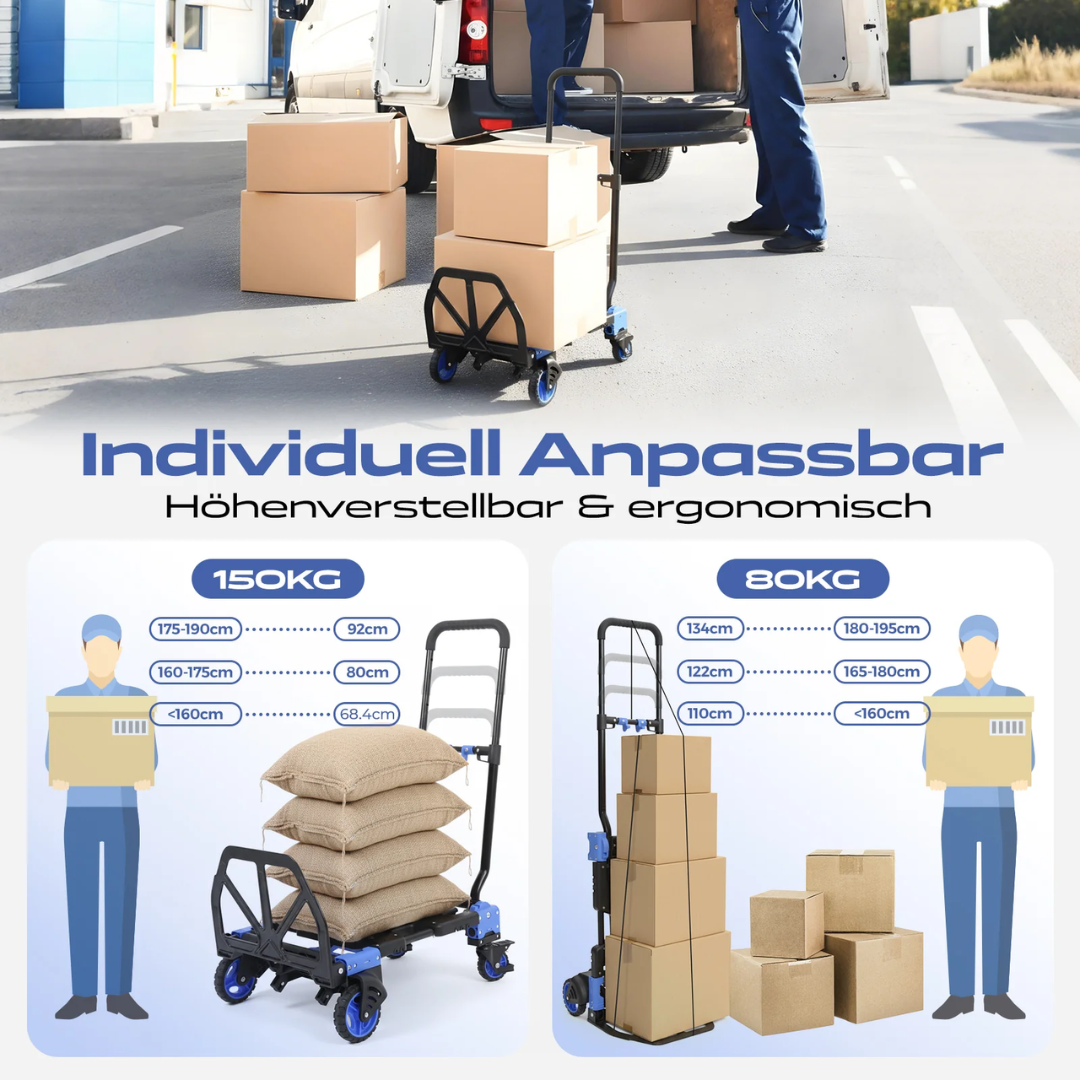 Sekey 2-in-1 Klappbare Sackkarre & Transportwagen – 150 kg Tragkraft, inkl. 2 Expanderseile – Bild 8