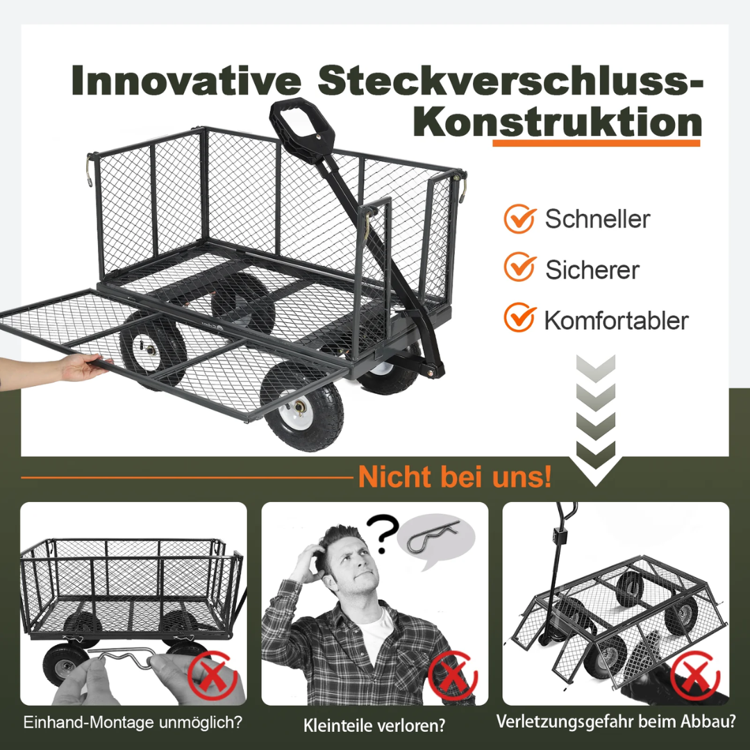 Gartenwagen mit abnehmbaren Seitenwänden & 10-Zoll-Gummireifen, Grün – Bild 3