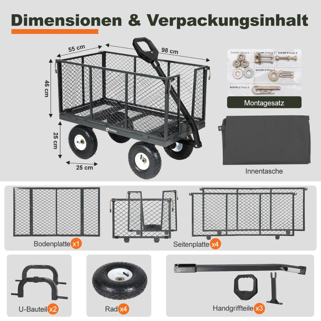 Gartenwagen mit abnehmbaren Seitenwänden & 10-Zoll-Gummireifen, Grün – Bild 4