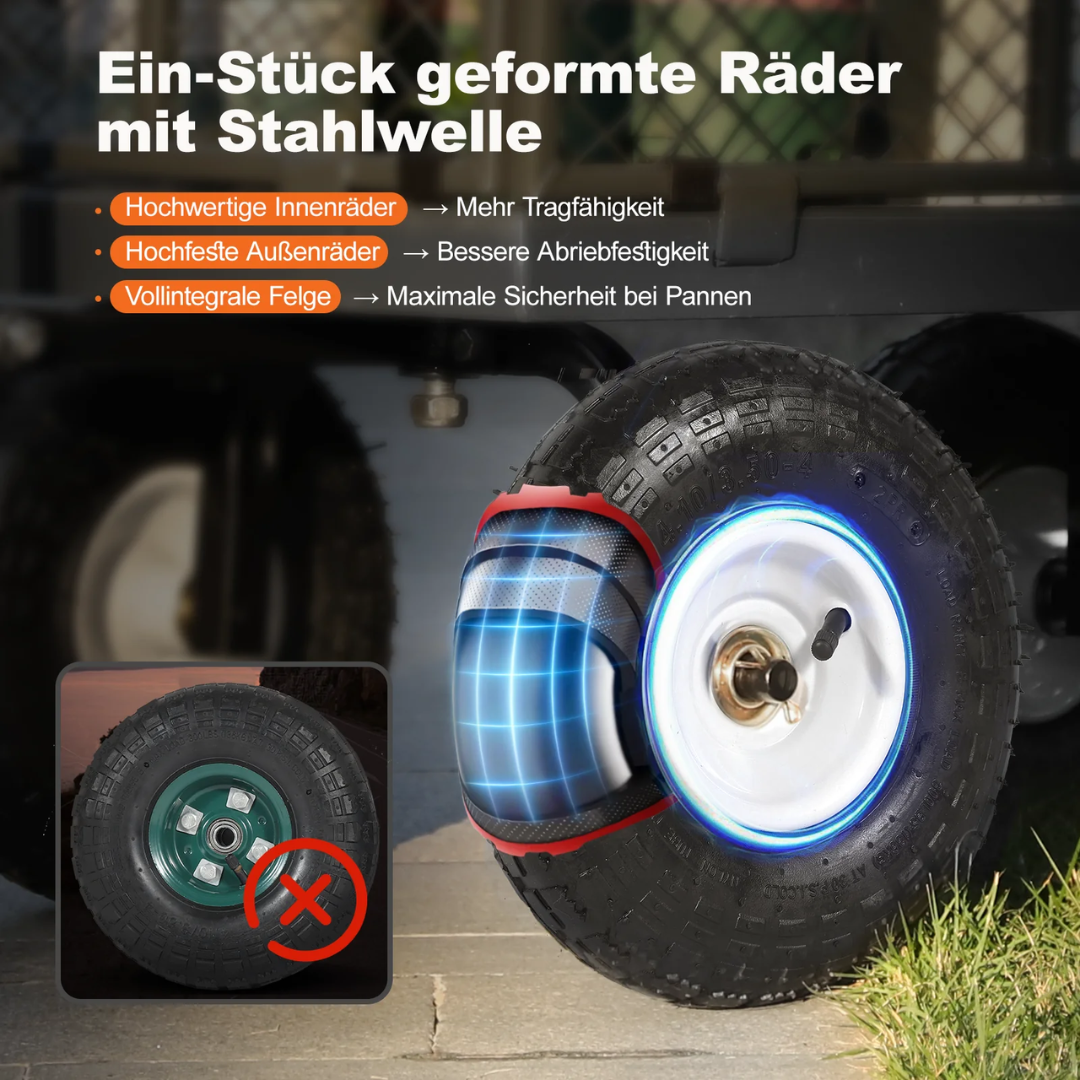 Gartenwagen mit abnehmbaren Seitenwänden & 10-Zoll-Gummireifen, Grün – Bild 6