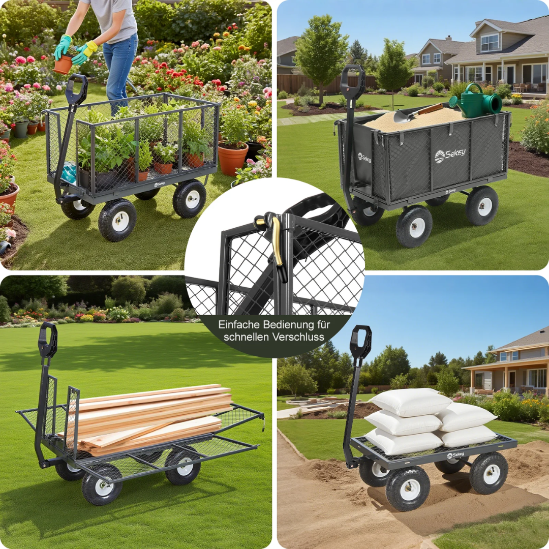 Gartenwagen mit abnehmbaren Seitenwänden & 10-Zoll-Gummireifen, Grün – Bild 7