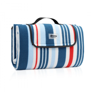 Picknickdecke – Wasserdicht & sandfest, Blau-Weiß-Rote Streifen - 200 x 200cm