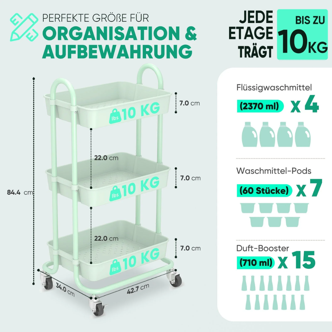 Sekey Rollwagen mit 3 Ebenen, Mintgrün – Bild 4