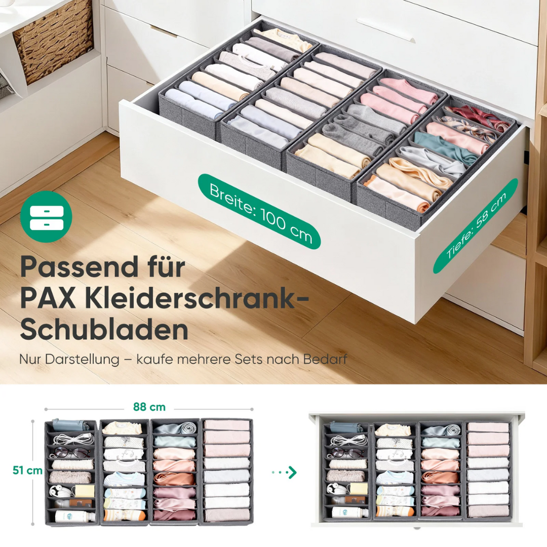Schubladen-Organizer Set – 8 Fächer, 19 cm x 11 cm x 40 cm