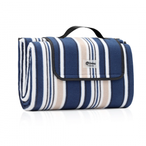 Picknickdecke Wasserdicht, Blau-Weiß-Beige Streifen