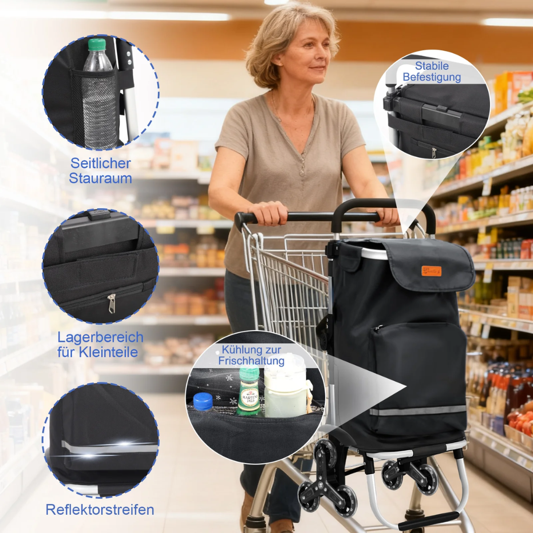 XXL Einkaufstrolley Treppensteiger 3-Rad, Schwarz – Bild 3