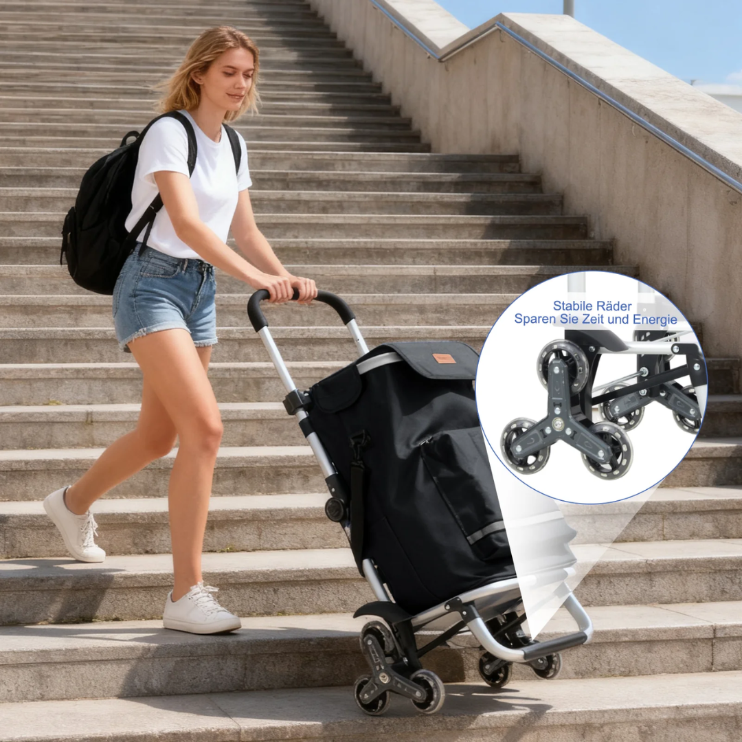 XXL Einkaufstrolley Treppensteiger 3-Rad, Schwarz – Bild 6