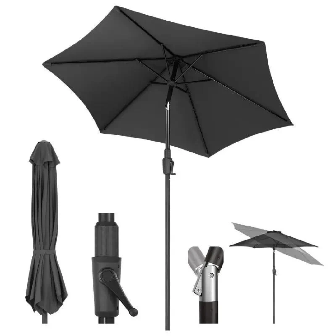 220 cm Sonnenschirm mit Kurbel und Auto Kippen, Sonnenschutz UV50+ – Bild 2