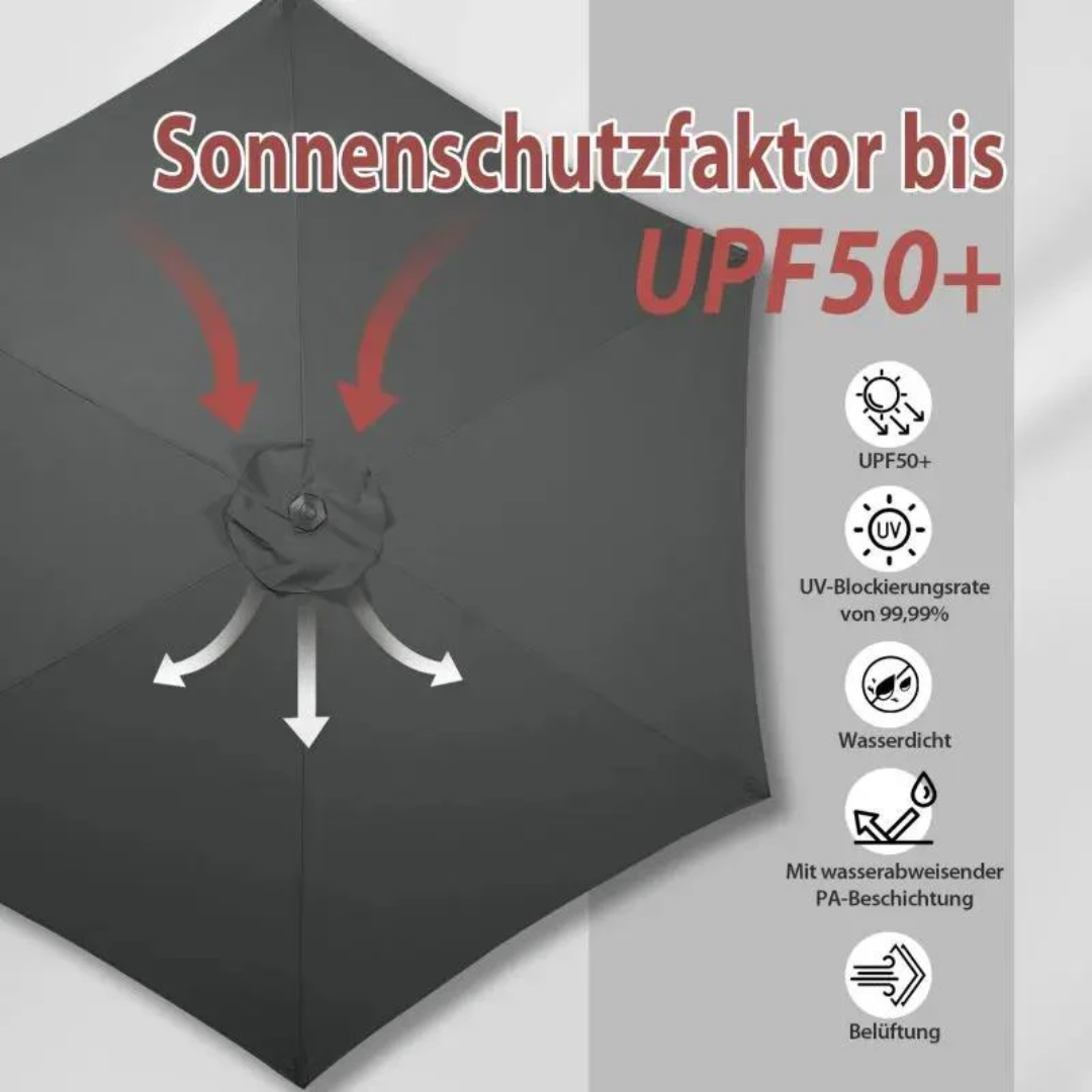 220 cm Sonnenschirm mit Kurbel und Auto Kippen, Sonnenschutz UV50+ – Bild 6