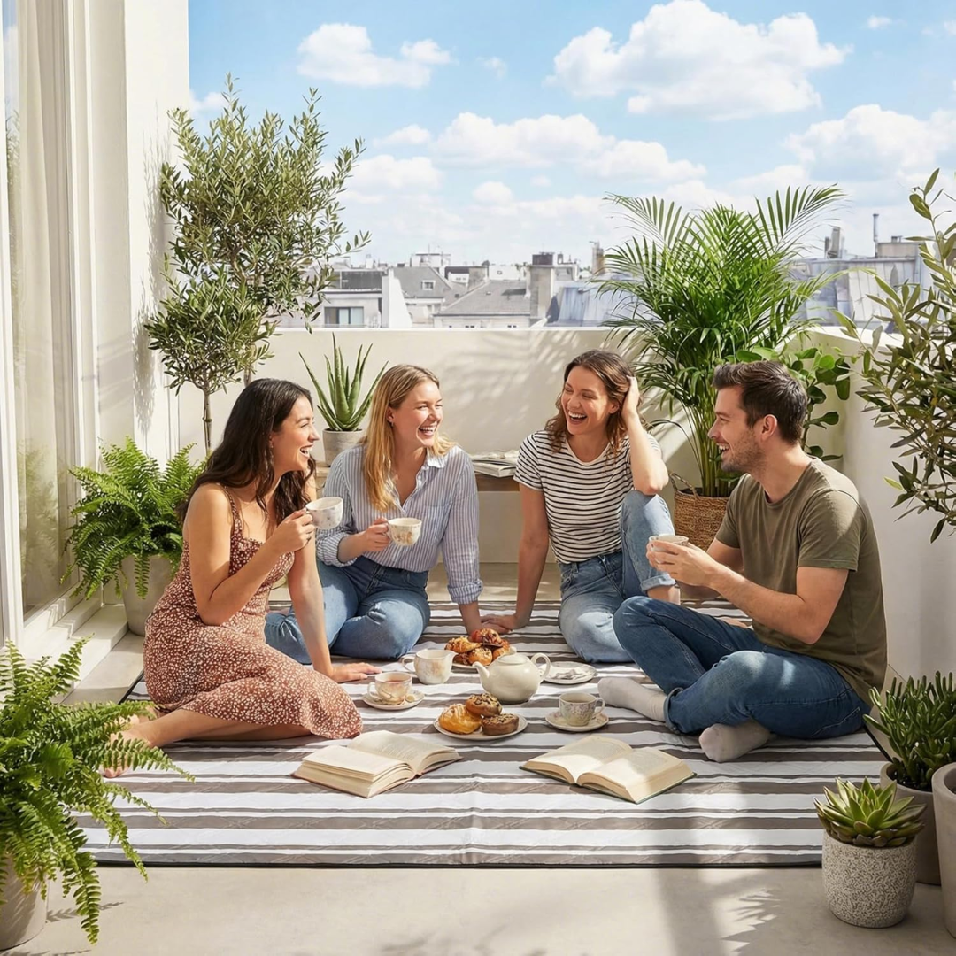 Picknickdecke Wasserdicht 200x200 cm Streifen braun – Bild 2