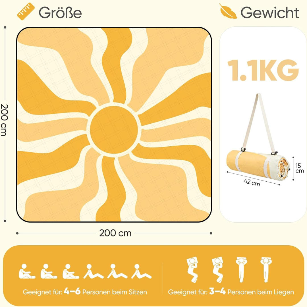 Picknickdecke Wasserdicht 200x200 cm Sonne – Bild 3