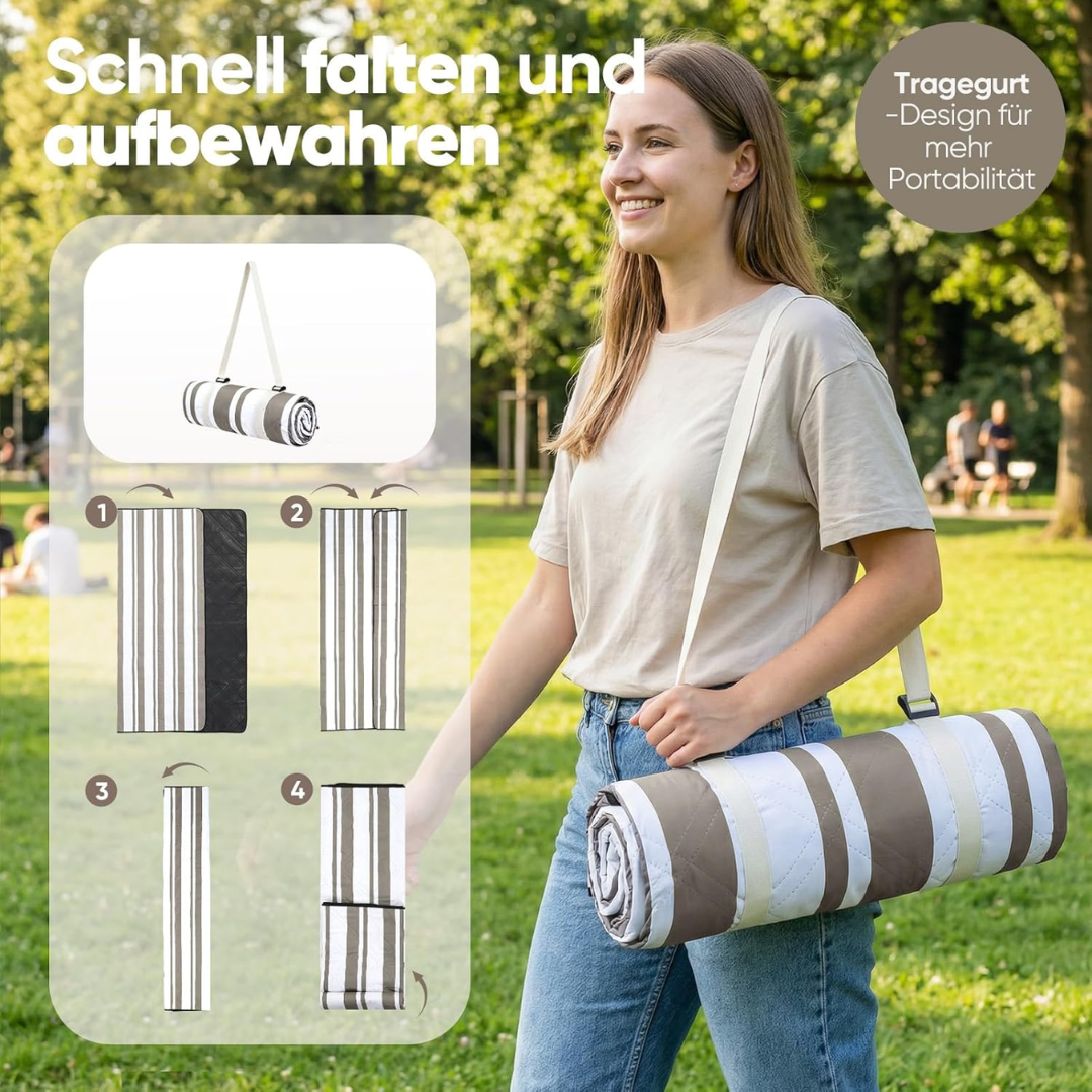 Picknickdecke Wasserdicht 200x200 cm Streifen braun – Bild 4
