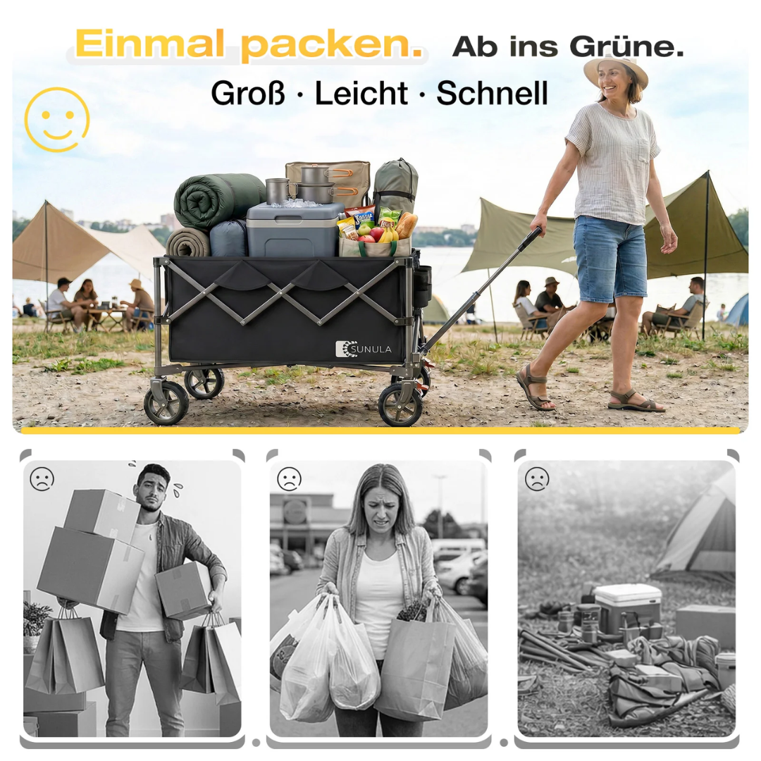 Faltbarer Bollerwagen 120 kg – 150L Handwagen mit Geländerädern – Bild 2