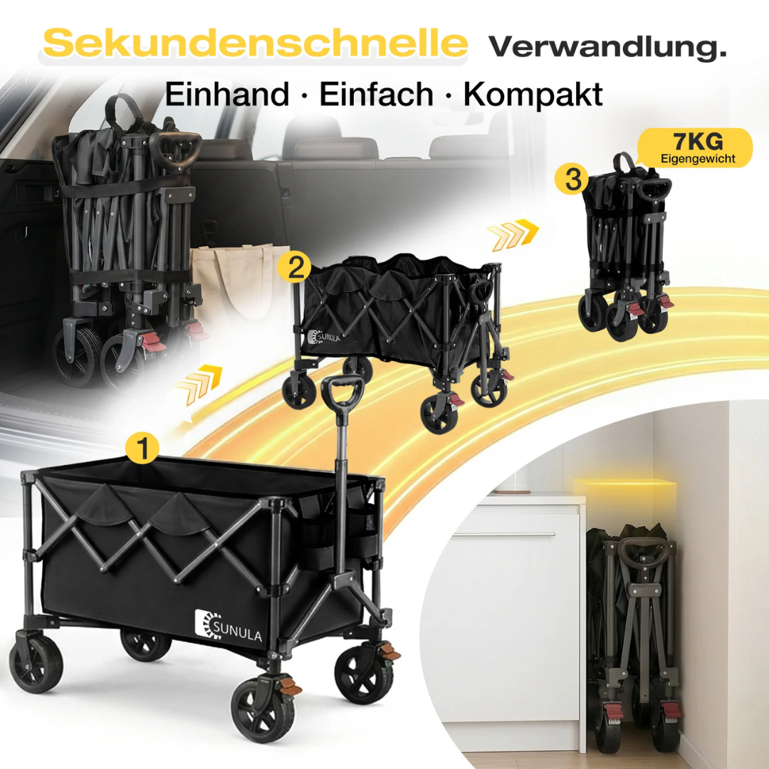 Faltbarer Bollerwagen 120 kg – 150L Handwagen mit Geländerädern – Bild 3