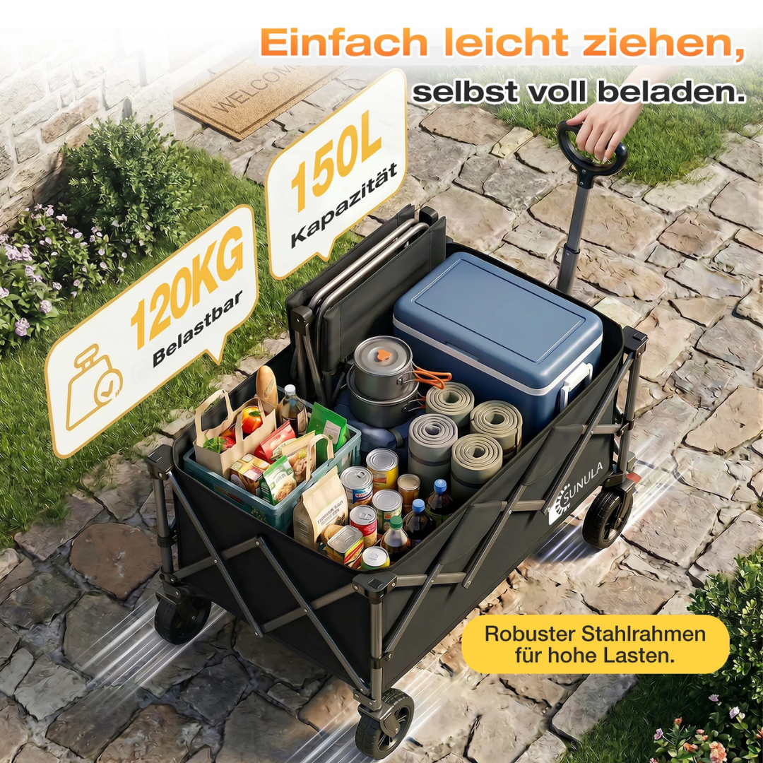 Faltbarer Bollerwagen 120 kg – 150L Handwagen mit Geländerädern – Bild 4